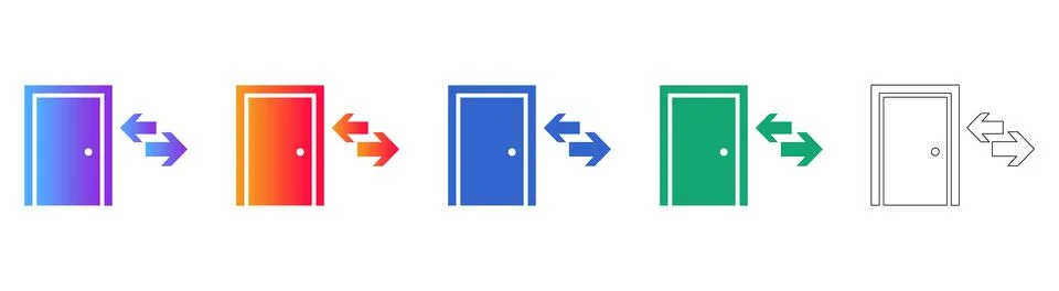 Door Entry Exit Arrows Icon Set Gradient, Solid, and Outline Designs Illustration