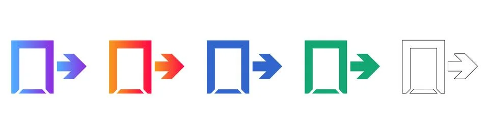 Door Exit Icon Set in Gradient and Outline 스톡 일러스트