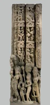 Door frame with Close - up of erotic human figures and decorative elements... Stock Photos