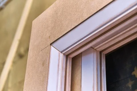 Door frame during production process in workshop closeup Stock Photos