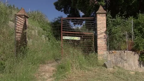 Door gate abandoned rusty fence forest Stock Footage 318963644
