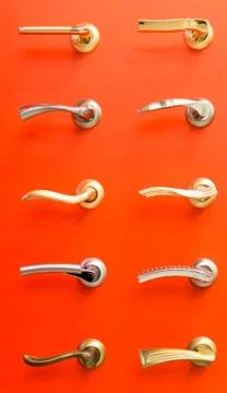Door Handle Display on Red Stock Photos