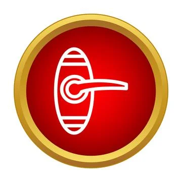 Door handle icon on a round red button Illustration