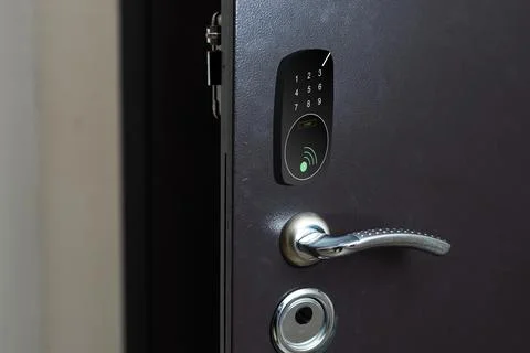 Door handle in the interior. Knob close-up elements. Open and closed light 스톡 사진