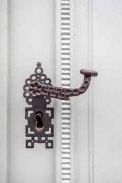 Door handle with key lock Stock Photos