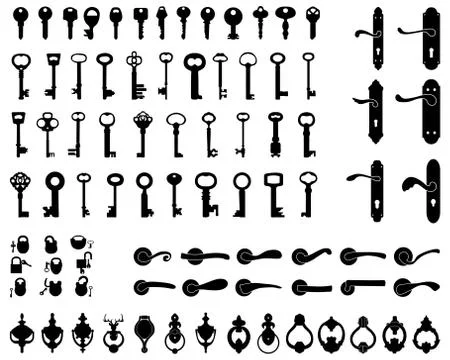 Door handle, keys and padlocks Stock Illustration