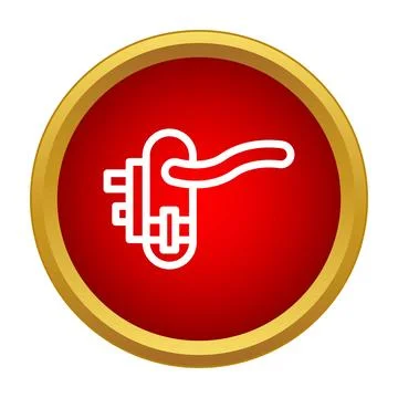 Door handle lever line icon on red button Illustration