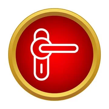 Door handle lock icon on red button with golden border Illustrazione stock