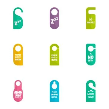 Door hanger icon set, flat style Stock Illustration