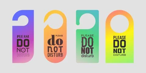 Door hanger vector sign do not disturb tag on closed room door at hotel Stock Illustration