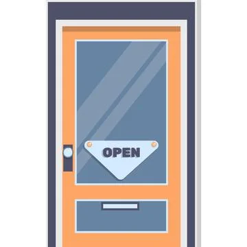 Door with hanging open signboard vector icon Stock Illustration