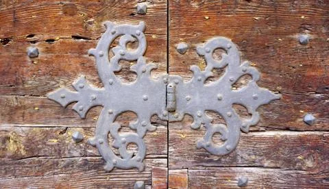 Door hinge fitting art of old wooden door Stock Photos