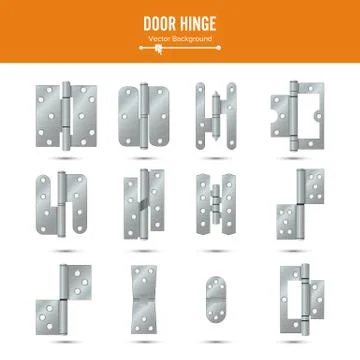 Door Hinge Vector. Set Classic And Industrial Ironmongery Isolated On White Illustrazione stock