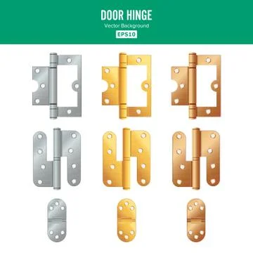 Door Hinge Vector. Set Classic And Industrial Ironmongery Isolated On White Illustrazione stock