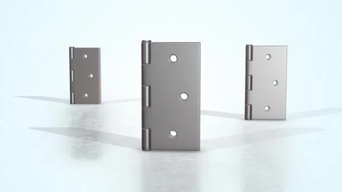 Door Hinges on a Light Reflective Floor. 3D Metal Hinges Animation. 4K Stock Footage 296872607