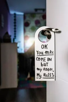 Door of home room with message. Stock Photos