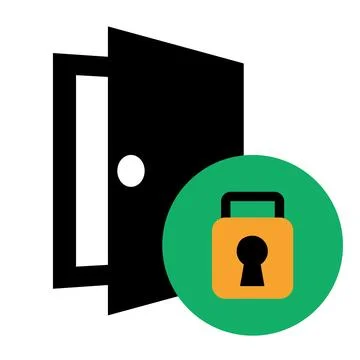Door icon and lock icon set. Vector. Stock Illustration