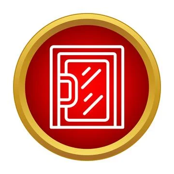Door icon with handle in red circular frame Illustration