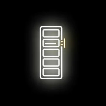 Door icon with neon glowing effect on black background Illustrazione stock