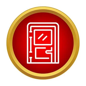 Door icon with red button for entry exit Stock Illustration