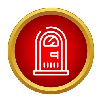 Door icon on a red round button with a gold border Stock Illustration