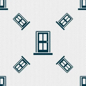 Door icon sign. Seamless pattern with geometric texture. Stock Illustration