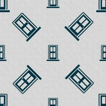 Door icon sign. Seamless pattern with geometric texture. Stock Illustration