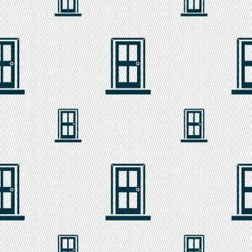 Door icon sign. Seamless pattern with geometric texture. Stock Illustration