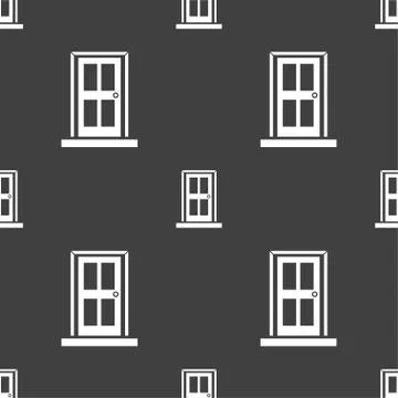 Door icon sign. Seamless pattern on a gray background. Stock Illustration