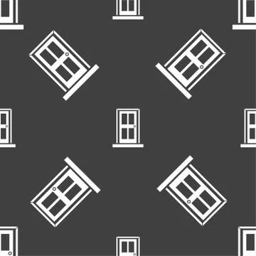 Door icon sign. Seamless pattern on a gray background. Stock Illustration