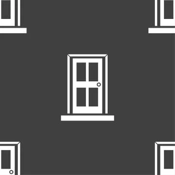 Door icon sign. Seamless pattern on a gray background. Stock Illustration