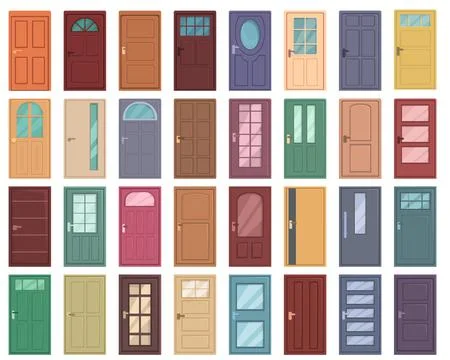 Door icons set cartoon vector. Office glass Illustrazione stock