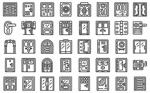 Door icons set outline vector. Office glass Stock Illustration