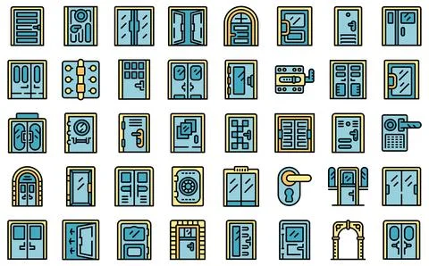 Door icons set vector flat Stock Illustration