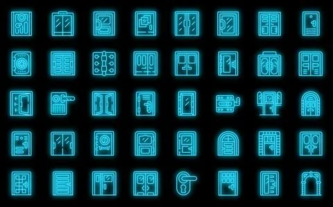 Door icons set vector neon Illustrazione stock