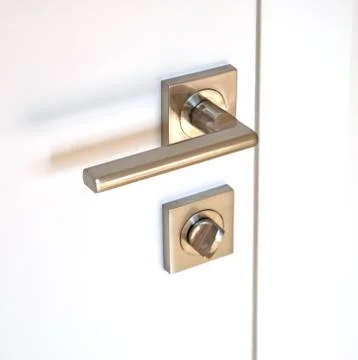 Door integrated lock, consisting of a rotating metal handle and a locking dev Foto stock