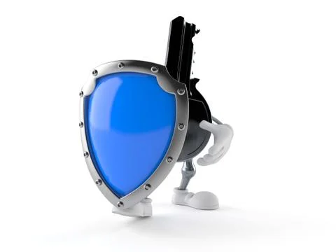 Door key character with protective shield Stock Illustration