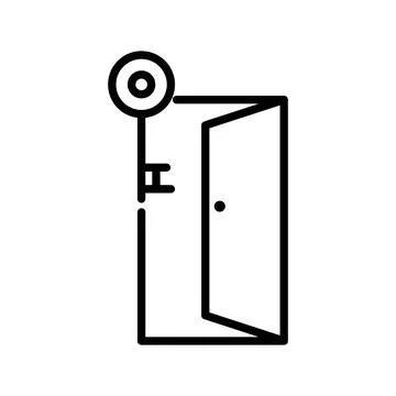 Door key icon (2) linear logo mark in black and white Stock Illustration