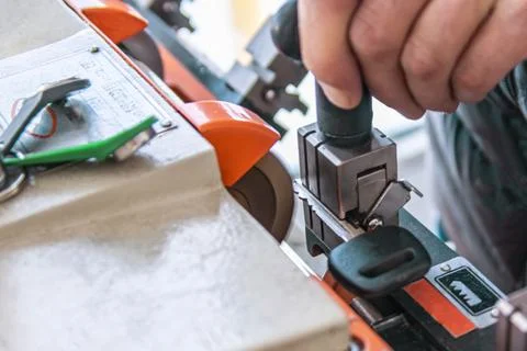 Door key making machine tool. Stock Photos