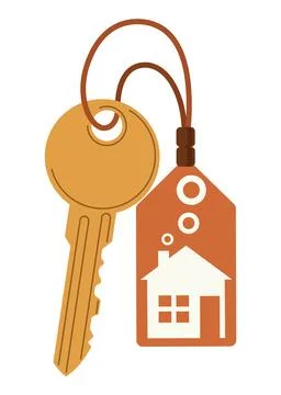 Door keys keyfob. Ring with trinket, keychains plastic tag hanging on keyring Ilustración de archivo