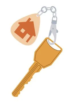 Door keys keyfob. Ring with trinket, keychains plastic tag hanging on keyring Stock Illustration