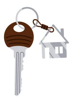 Door keys keyfob. Ring with trinket, keychains plastic tag hanging on keyring Stock Illustration