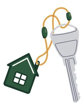 Door keys keyfob. Ring with trinket, keychains plastic tag hanging on keyring Stock Illustration