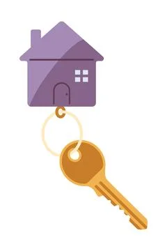 Door keys keyfob. Ring with trinket, keychains plastic tag hanging on keyring Stock Illustration