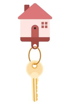 Door keys keyfob. Ring with trinket, keychains plastic tag hanging on keyring Stock Illustration