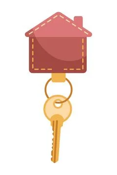 Door keys keyfob. Ring with trinket, keychains plastic tag hanging on keyring Stock Illustration