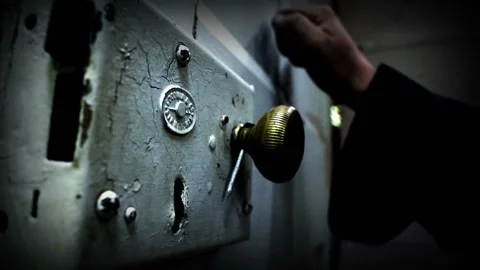Door knocking and grabbing the handle. Stock Footage 152967288