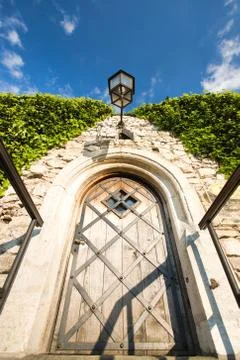 Door with Lantern during the Day, Krakow Stock Photos