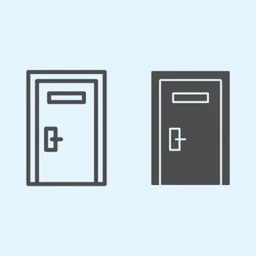 Door line and solid icon. Entrance way, flat wooden plate with handle in frame Stock Illustration