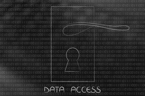 Door lock and handle surrounded by wall of binary code lines イラスト素材